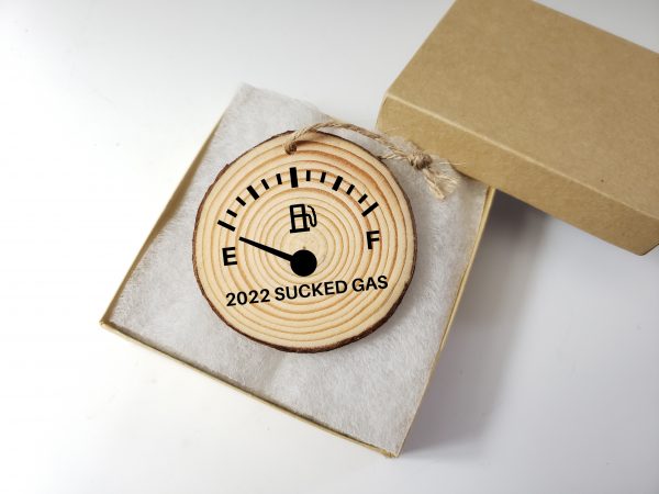 2022 Sucked Gas Christmas Ornament in an ornament box
